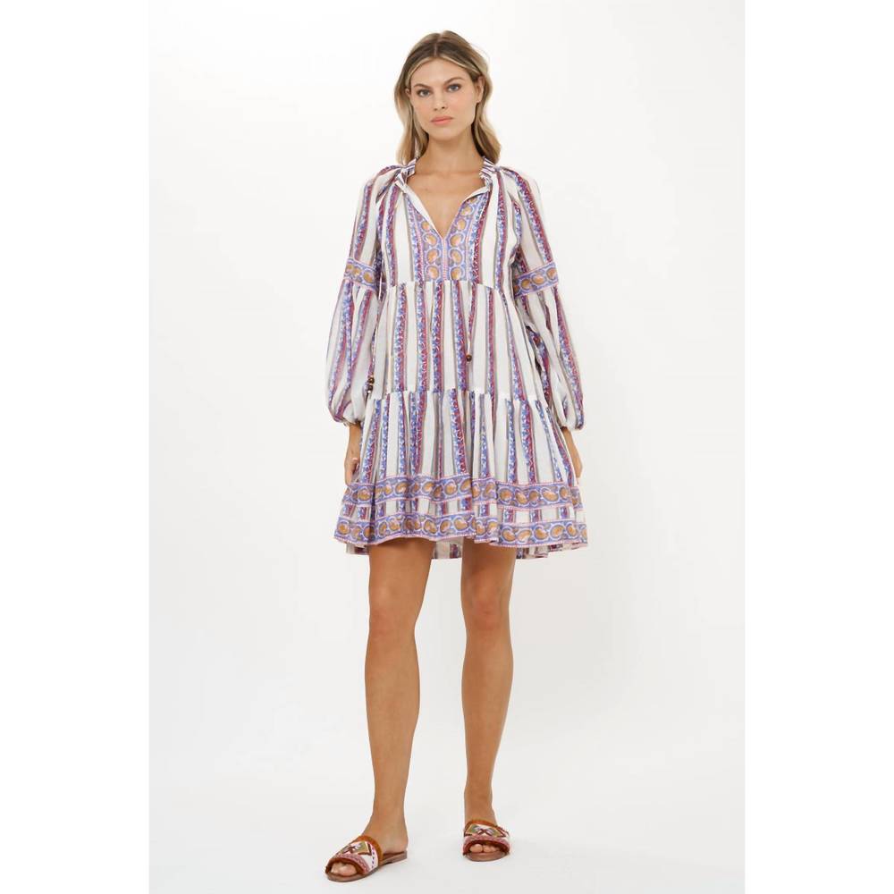 Oliphant White Mini Dress with Purple and Pink Print